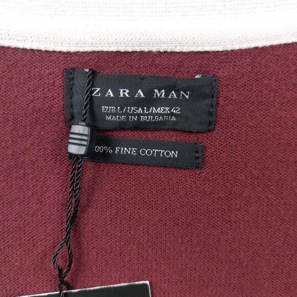 ZARA MAN Varsity Letter Cardigan Large Navy Blue Burgundy Colorblock Sweater - Picture 6 of 10